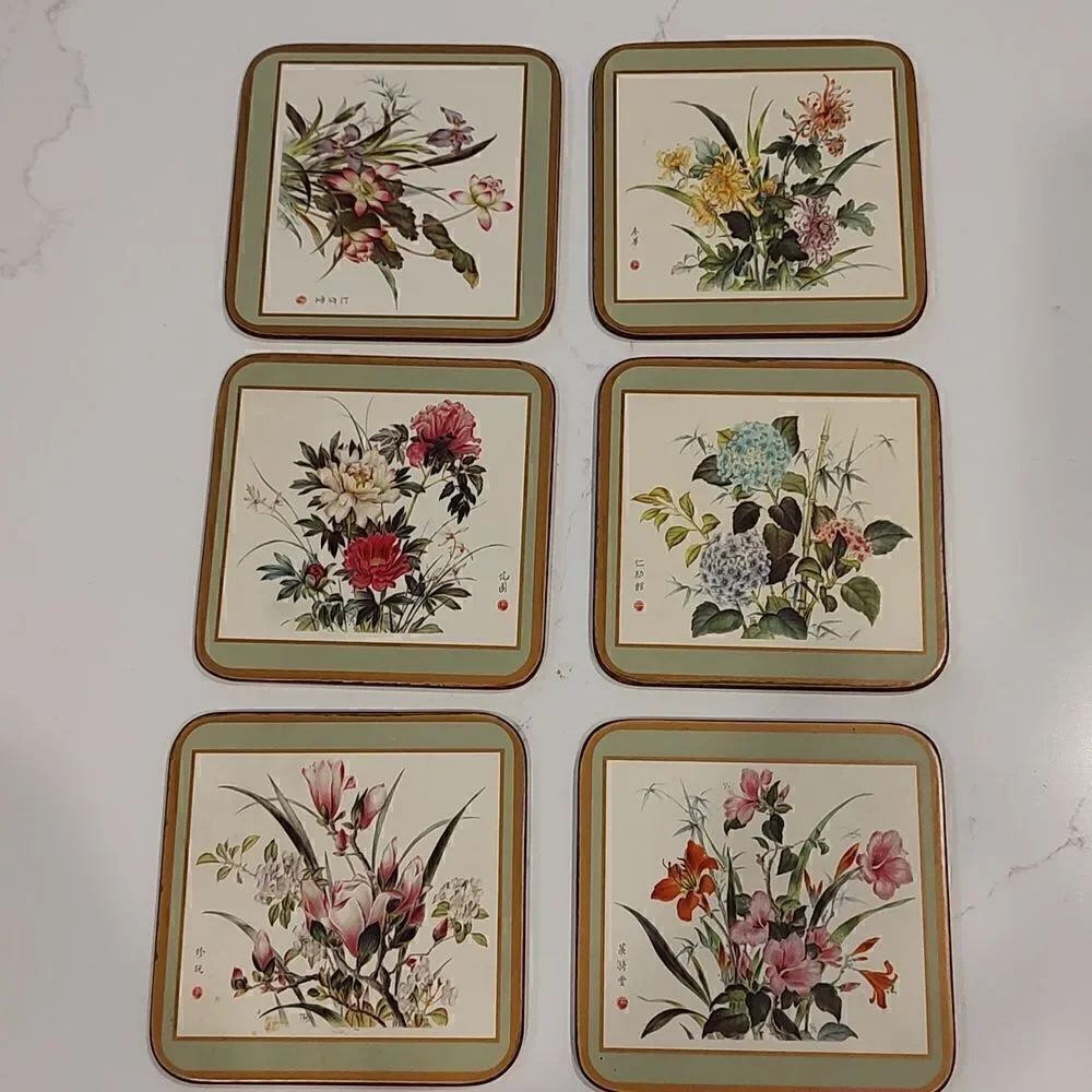 Pimpernel Acrylic Traditional Coasters Oriental Floral Design Set of 6